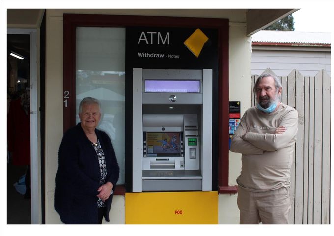 The Commonwealth Bank has just signed a new three year lease to keep the ATM in its current location in the front of the Skipton Community Op-Shop a very welcome decision for the residents of Skipton and District.  
Happy Committee Members, Coordinator of Skipton Community Opportunity Shop Stan Foote and Vice President  Margaret Clark were delighted to be able to let the members of the community know the great news that the CBA ATM will be staying in its current location at the Skipton Op-Shop entrance, so very convenient for all.  
A big win for Skipton.
Thank you CBA and Well Done to the Op-Shop Staff.